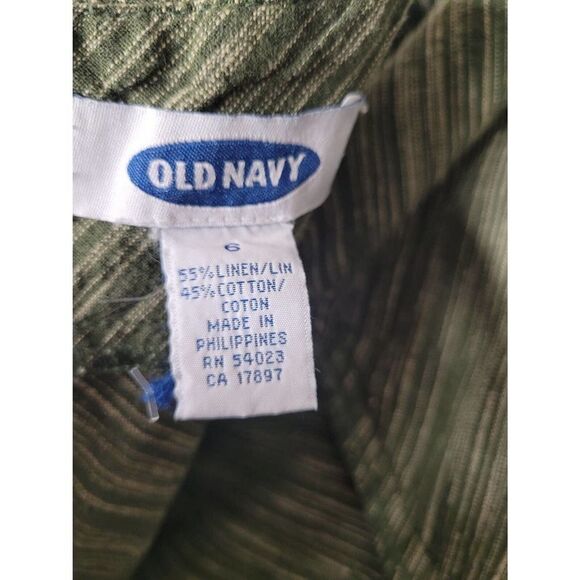 Vintage Old Navy Dress Women's 6 Green Striped‎ Zipper V Neck Bohemian Linen - Picture 6 of 11